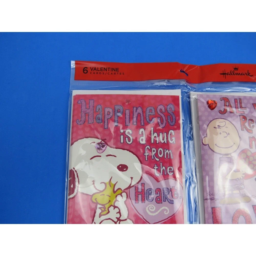 PEANUTS Snoopy, Woodstock & Charlie Brown Hallmark Valentine's Day Cards ~6 pack